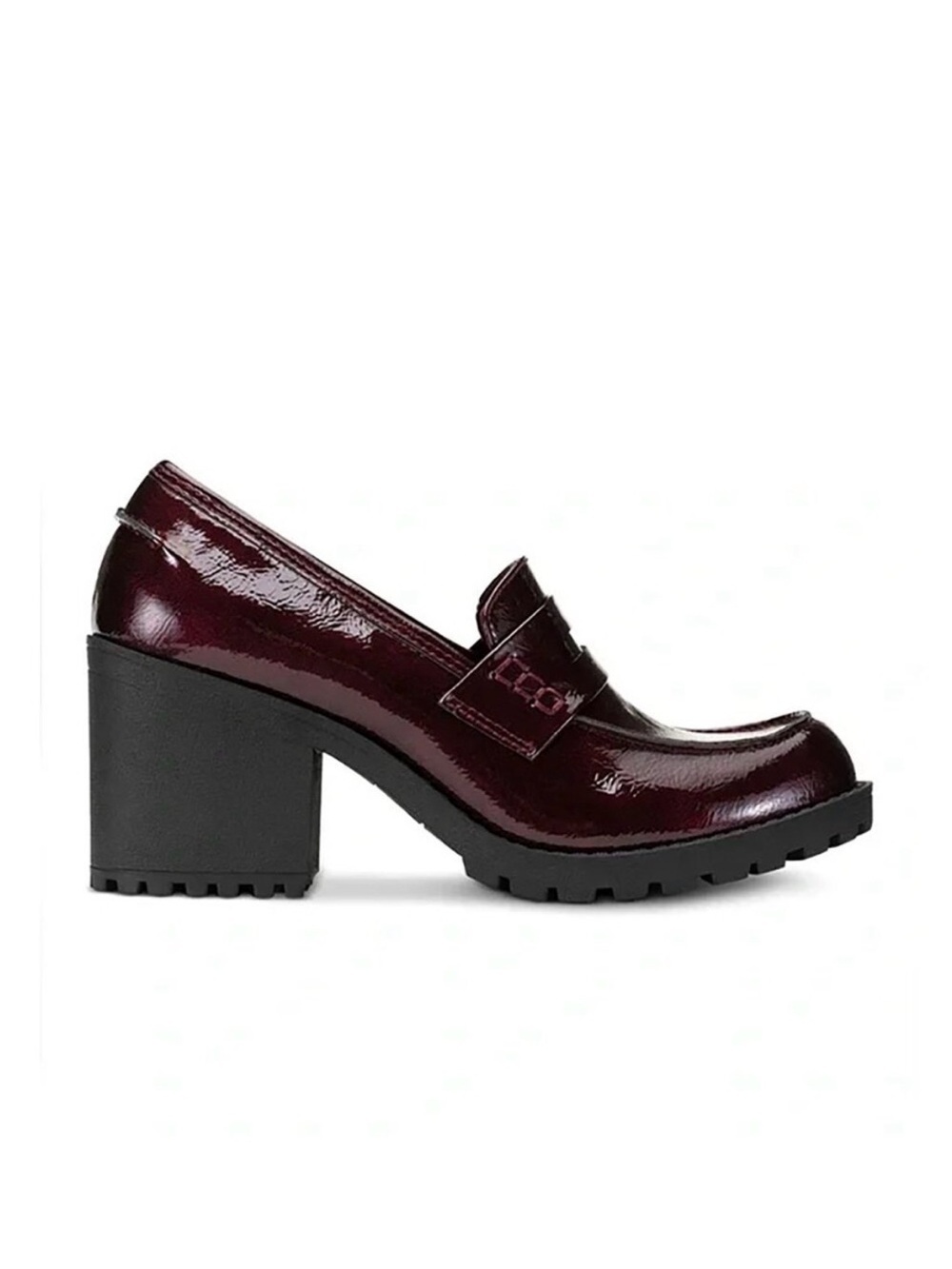 Sun and stone Patent Burgundy Block Heel Loafer